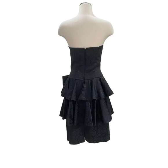 Vintage Pantagis Strapless Black Ruffle Dress Bow Detail Cocktail 80s Glam - Picture 9 of 11